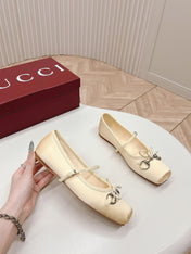 GG BALLET FLAT LIGHT CREAM SILK