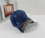 MM DISTRESSED EMBROIDERED BASEBALL CAP DENIM