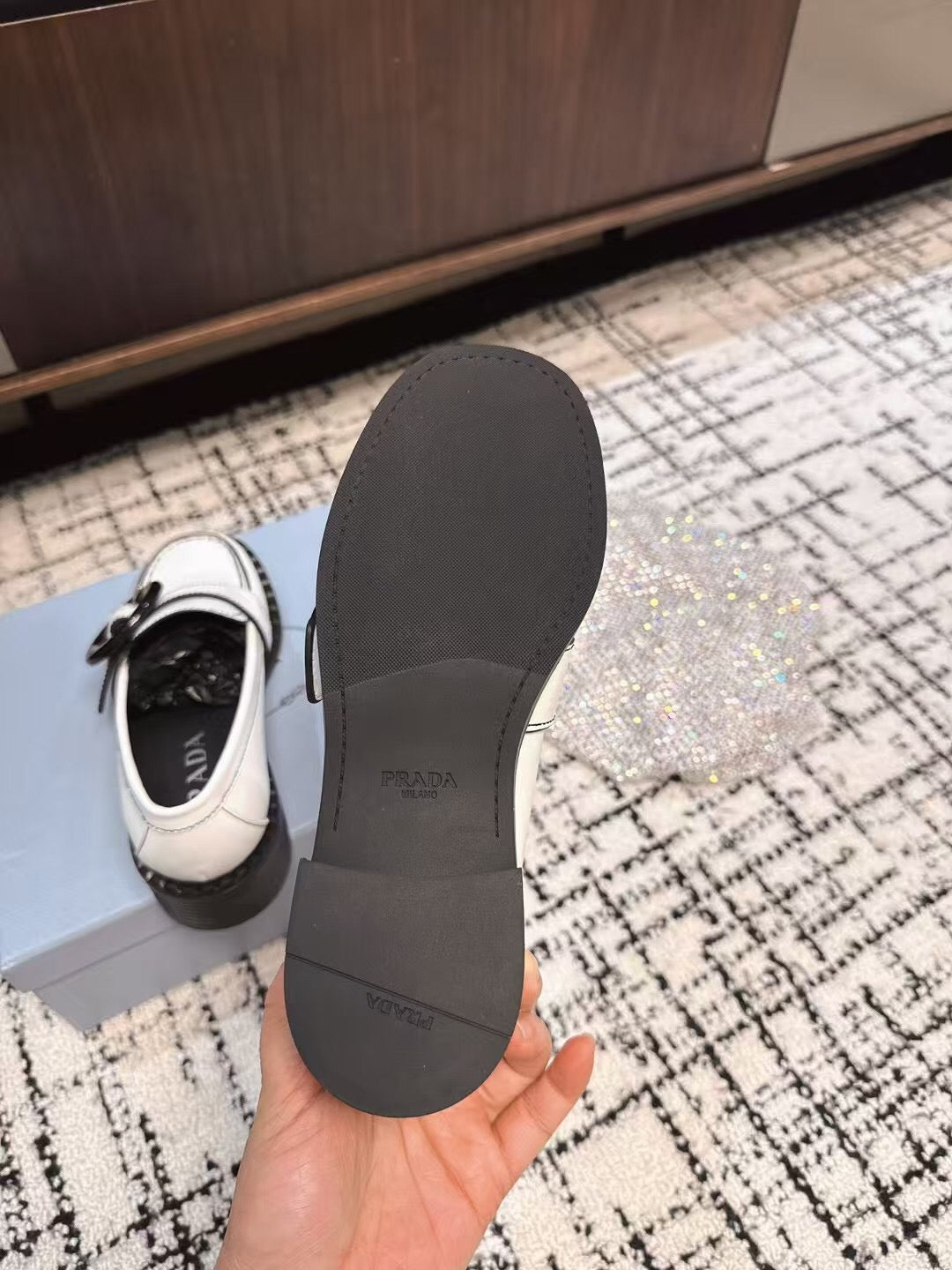 PRADA 26S BUCKLED LOAFERS IN WHITE CALFSKIN