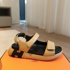 DAD SANDALS IN TUSCAN BEIGE CALFSKIN AND RUBBER