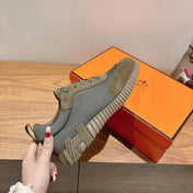 HM 26S SNEAKERS IN MOSS GREEN FABRIC AND BROWN SUEDE