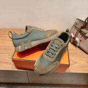 HM 26S SNEAKERS IN MOSS GREEN FABRIC AND BROWN SUEDE