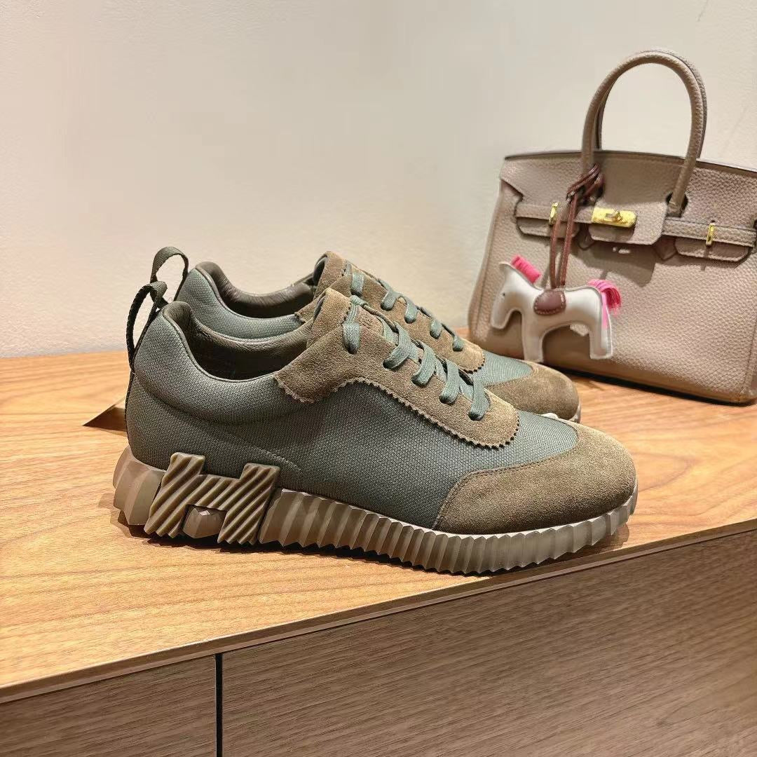 HM 26S SNEAKERS IN MOSS GREEN FABRIC AND BROWN SUEDE