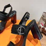 HM 26S GIGI 85 SANDAL IN BLACK CALFSKIN SILVER HARDWARE
