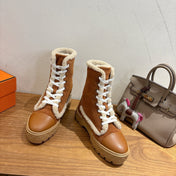HM 26S SHEARLING LACE-UP BOOTS IN BROWN CALFSKIN AND SUEDE