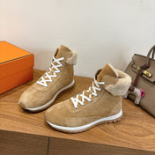 HM 26S FUR-LINED HIGH TOP SNEAKERS IN WARM BEIGE SUEDE