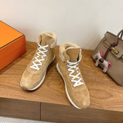 HM 26S FUR-LINED HIGH TOP SNEAKERS IN WARM BEIGE SUEDE