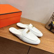 HM 26S KELLY MULE IN WHITE CALFSKIN GOLD HARDWARE