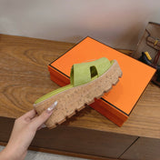 HM 26S WEDGE SANDALS IN PISTACHIO GREEN SUEDE AND LAMBSKIN