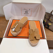 HM 26S WEDGE SANDALS IN DARK BEIGE SUEDE AND LAMBSKIN