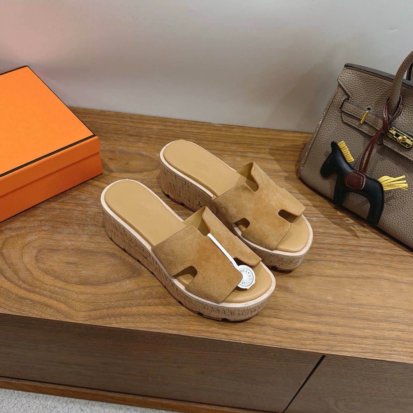 HM 26S WEDGE SANDALS IN DARK BEIGE SUEDE AND LAMBSKIN