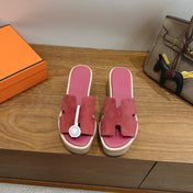 HM 26S WEDGE SANDALS IN DARK PINK SUEDE AND LAMBSKIN
