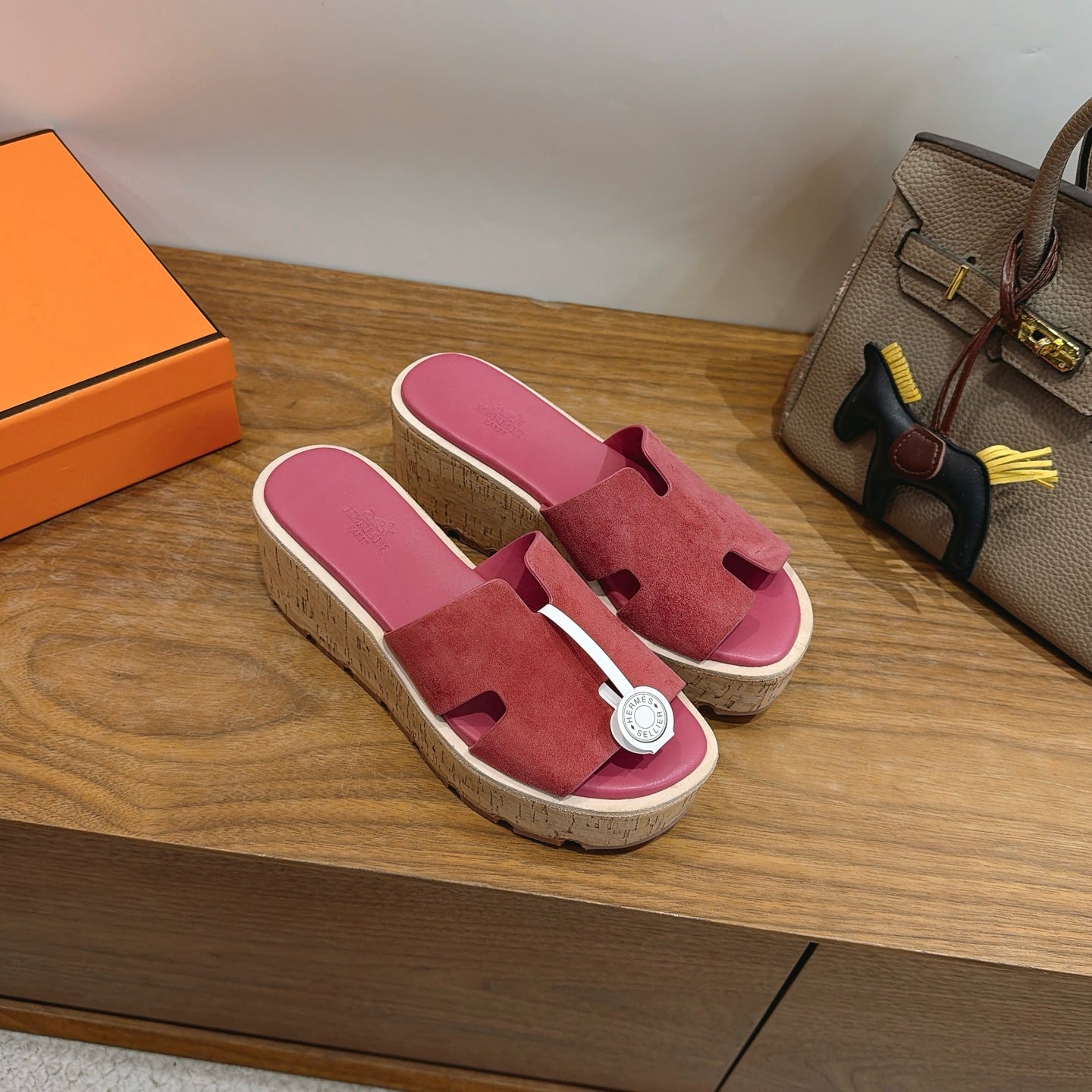 HM 26S WEDGE SANDALS IN DARK PINK SUEDE AND LAMBSKIN