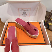 HM 26S WEDGE SANDALS IN DARK PINK SUEDE AND LAMBSKIN