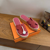 HM 26S WEDGE SANDALS IN DARK PINK SUEDE AND LAMBSKIN