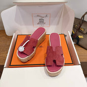 HM 26S WEDGE SANDALS IN DARK PINK SUEDE AND LAMBSKIN