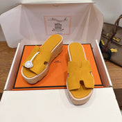 HM 26S WEDGE SANDALS IN MUSTARD YELLOW SUEDE AND LAMBSKIN