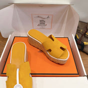 HM 26S WEDGE SANDALS IN MUSTARD YELLOW SUEDE AND LAMBSKIN