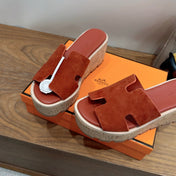 HM 26S WEDGE SANDALS IN REDDISH BROWN SUEDE AND LAMBSKIN
