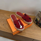 HM 26S WEDGE SANDALS IN DARK RED SUEDE AND LAMBSKIN