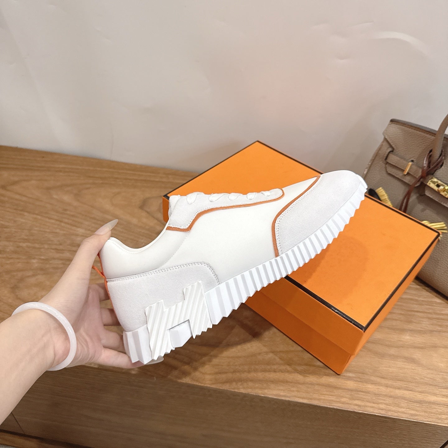 HM 26S SNEAKERS IN WHITE CALFSKIN AND SUEDE