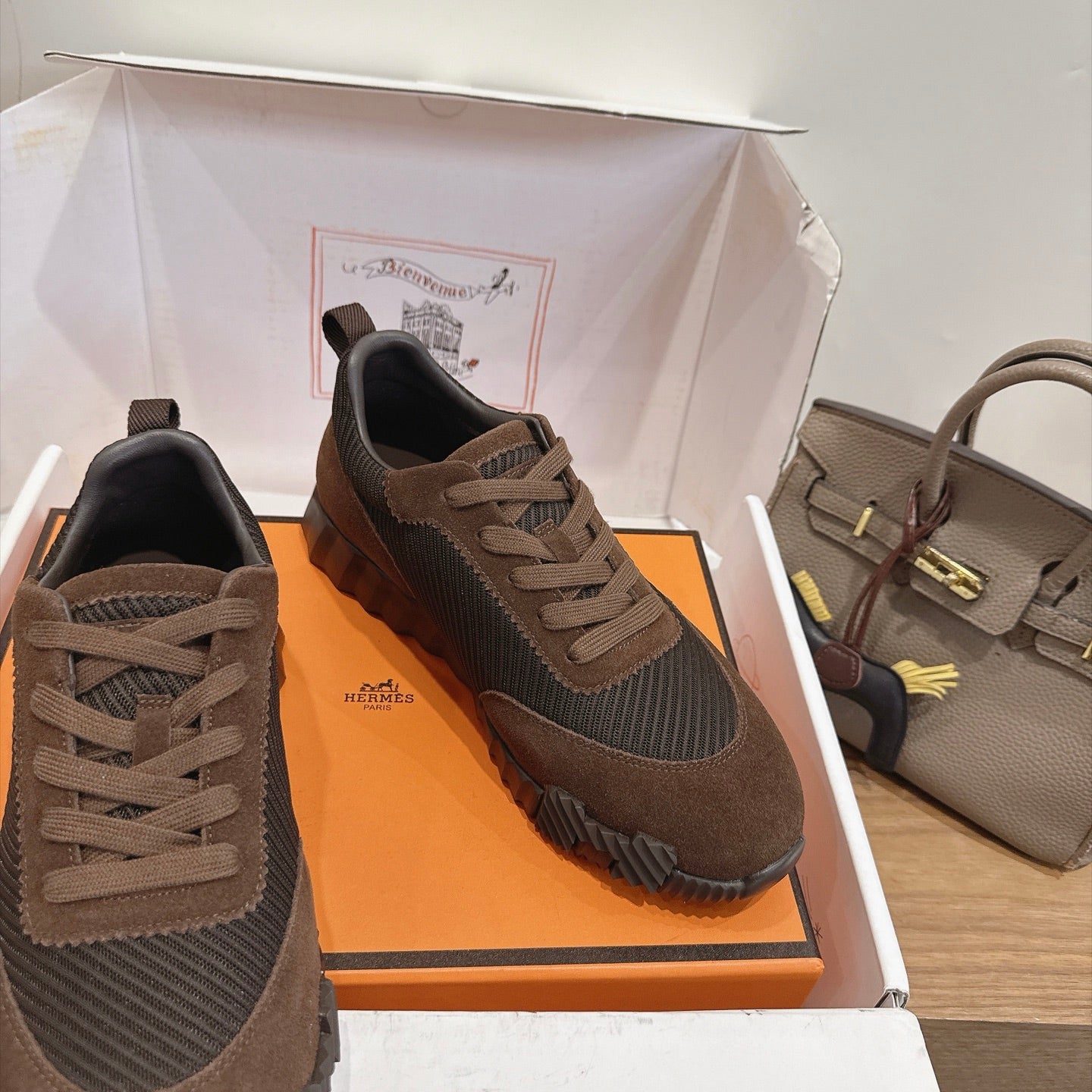HM 26S BOUNCE SNEAKERS IN DARK BROWN SUEDE AND FABRIC