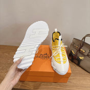 HM 26S BICOASTAL SNEAKERS IN WHITE SUEDE AND YELLOW FABRIC