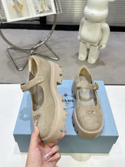 PRADA 25S PLATFORM MARY JANE SHOES IN BEIGE SUEDE STYLE 4