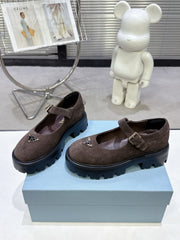 PRADA 25S PLATFORM MARY JANE SHOES IN DARK BROWN SUEDE STYLE 3