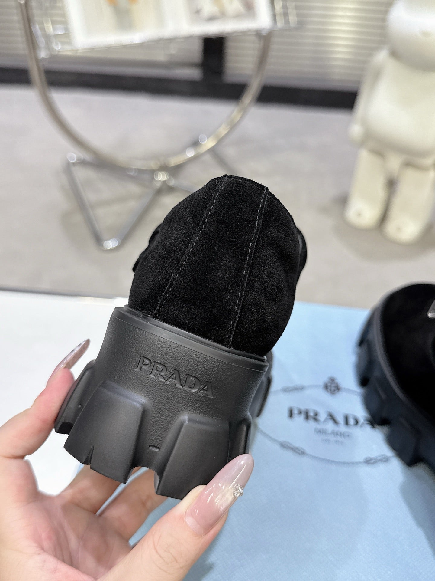 PRADA 25S PLATFORM MARY JANE SHOES IN BLACK SUEDE