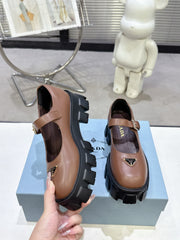 PRADA 25S PLATFORM MARY JANE SHOES IN BROWN CALFSKIN