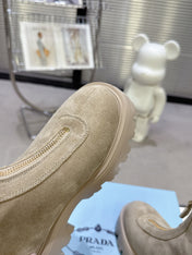 PRADA 25S ZIP-UP ANKLE BOOTS IN BEIGE SUEDE