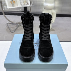 PRADA 25S WARRIOR BOOTS IN BLACK SUEDE