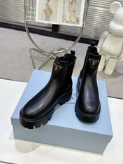 PRADA 25S RETRO PLATFORM MARTIN ANKLE BOOTS IN BLACK CALFSKIN