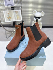 PRADA 25S RETRO PLATFORM MARTIN BOOTS IN BROWN SUEDE