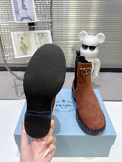 PRADA 25S RETRO PLATFORM MARTIN BOOTS IN BROWN SUEDE
