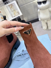 PRADA 25S RETRO PLATFORM MARTIN BOOTS IN BROWN SUEDE