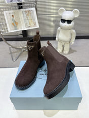 PRADA 25S RETRO PLATFORM MARTIN BOOTS IN DARK BROWN SUEDE