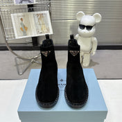 PRADA 25S RETRO PLATFORM MARTIN BOOTS IN BLACK SUEDE