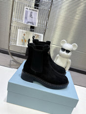 PRADA 25S RETRO PLATFORM MARTIN BOOTS IN BLACK SUEDE