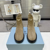 PRADA 25S RETRO PLATFORM MARTIN BOOTS IN BEIGE SUEDE