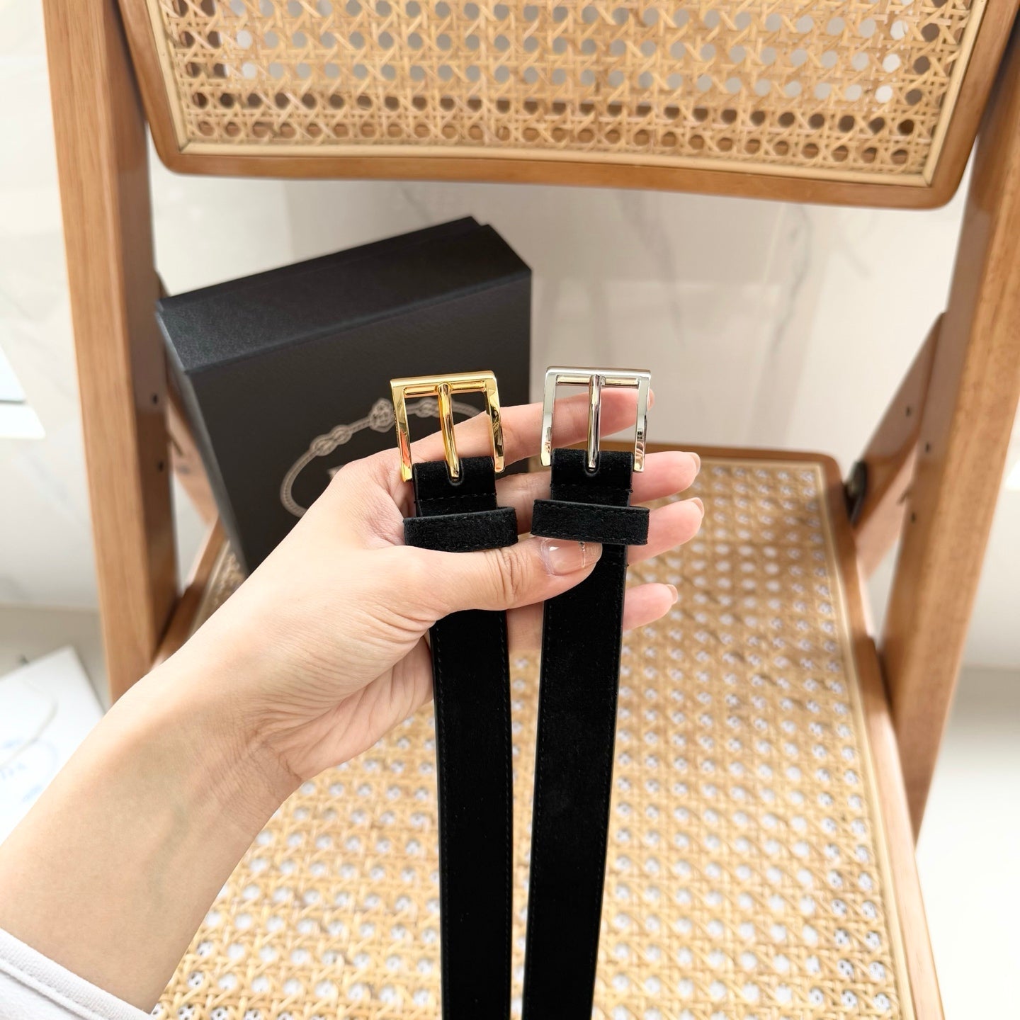 PRADA 25S BELT 25 MM IN BLACK SUEDE 542640