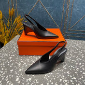 HIGH SLINGBACKS 7 CM IN BLACK SHEEPSKIN