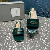 FLAT MULE IN GREEN FOREST CALFSKIN