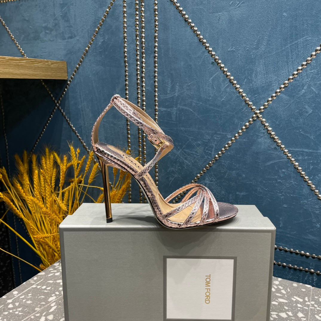 IDA SANDAL 10 CM IN COPPER SNAKE PATTERNED CALFSKIN