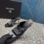 BALMAIN 26S HIGH-HEEL SANDALS 95 MM IN BLACK CALFSKIN AND FABRIC