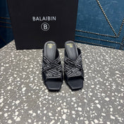 BALMAIN 26S HIGH-HEEL SANDALS 95 MM IN BLACK CALFSKIN AND FABRIC