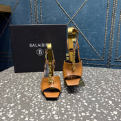 BALMAIN 26S HIGH-HEEL SANDALS 95 MM IN BROWN CALFSKIN