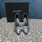BALMAIN 26S HIGH-HEEL SHOES 95 MM IN SILVER CALFSKIN