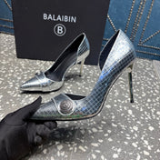 BALMAIN 26S HIGH-HEEL SHOES 95 MM IN SILVER CALFSKIN